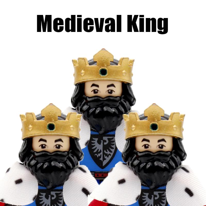MOC Středověký král Stavební bloky Armádní hrad Vrána Červený lev Černá orlice Rytíř Voják Figurky Meče Štít Zbraně Kostky Hračky