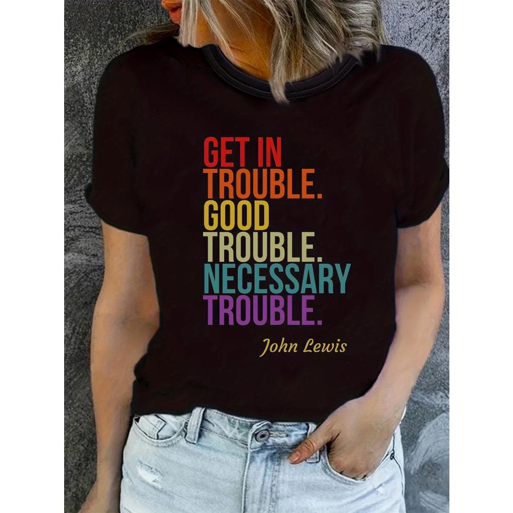 Summer Casual Fashion Women s GET INTROUBLE Letter Print Women s T-Shirt S