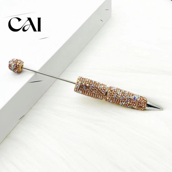 Crystal Diamond Gel Pen Beadable Pens, Bling Rhinestone Beaded DIY Bead Pen, Shaft Decorative Craft Black Ink Ballpoint Pens for Decorations