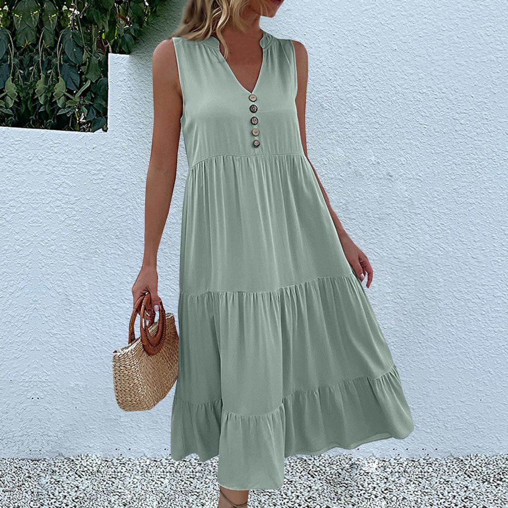Women's Summer Fashion Loose Tank Dress Casual Sleeveless Solid Color Dresses