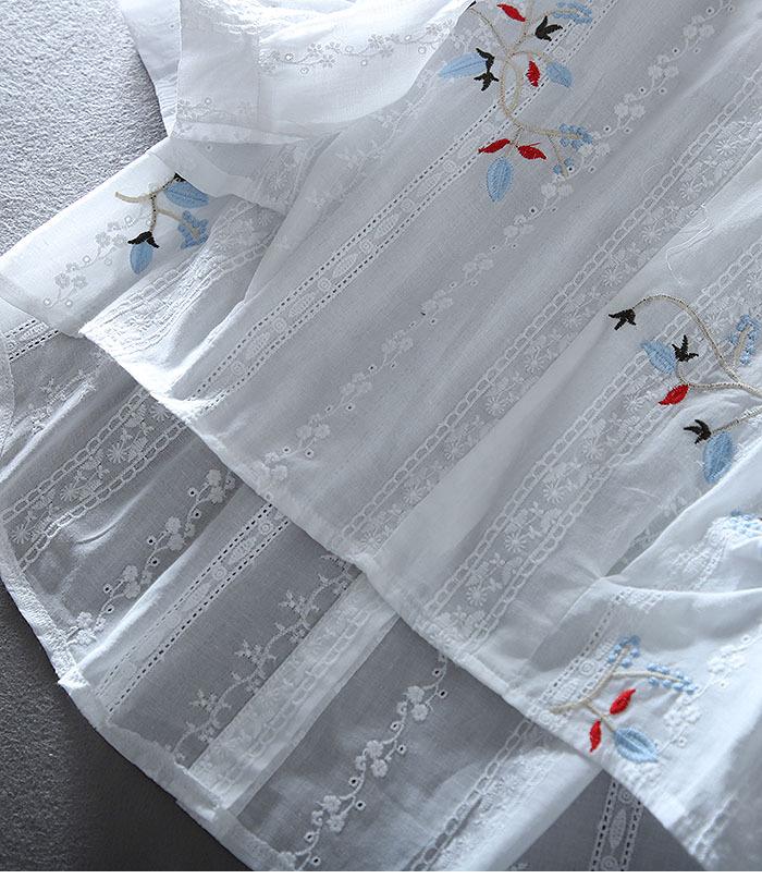 Lace Embroidered V-Neck Slimming Shirt for Women - Summer Casual, High-Waisted, Medium Sleeve