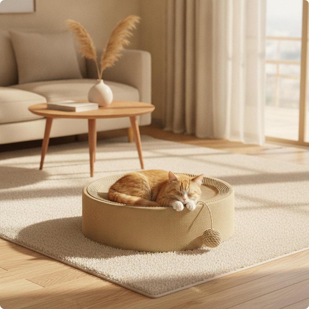 Wear-Resistant Cat Scratching Lounge | Scratcher with Toy Ball, Oval, for