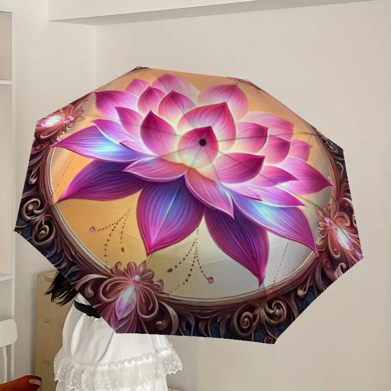 1pc Lotus Mandala Automatic Folding Umbrella - Compact 8-Rib Design,Perfect Gift for Friends & Family Yy250926083