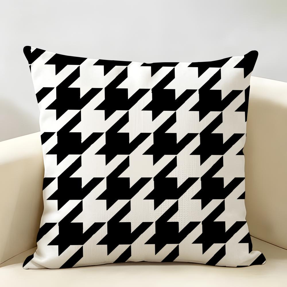Neue Schwarz-Weiß Geometrische Design Kissenhülle Natürliches Leinen Bio-Stoff Druck Atmungsaktiv Perfekt für Heimdeko
