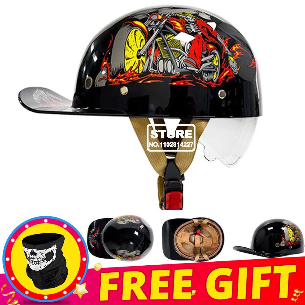 Retro Motorcycle Helmet DOT Certification Protection Cap Vintage Men Women Baseball Cap Half Helmet Riding Racing Moto Helmets