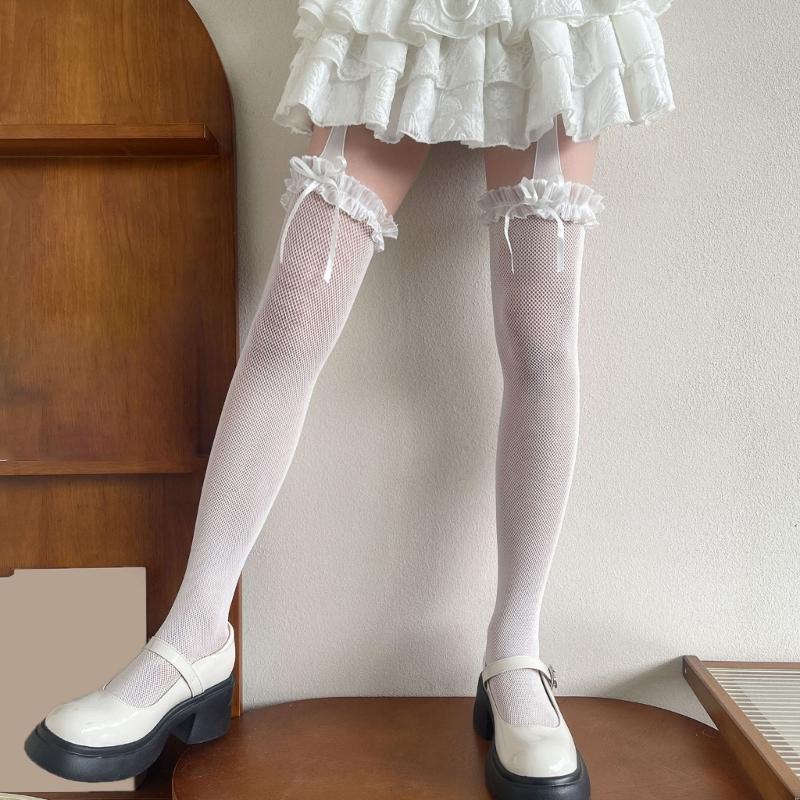 Fishnet Lace Thigh High Stockings For Women Comfortable Cotton Stretchable Socks Elegant Pantyhose Fashion Legwear