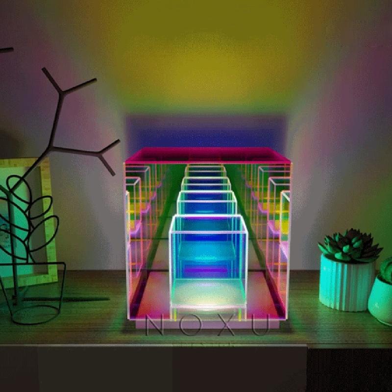 Modern Mood Lamp 3D Cube Table Lamp Acrylic Glass 3D Cube Visual Lighting for Bedroom Living Room Coffee Shop Decor
