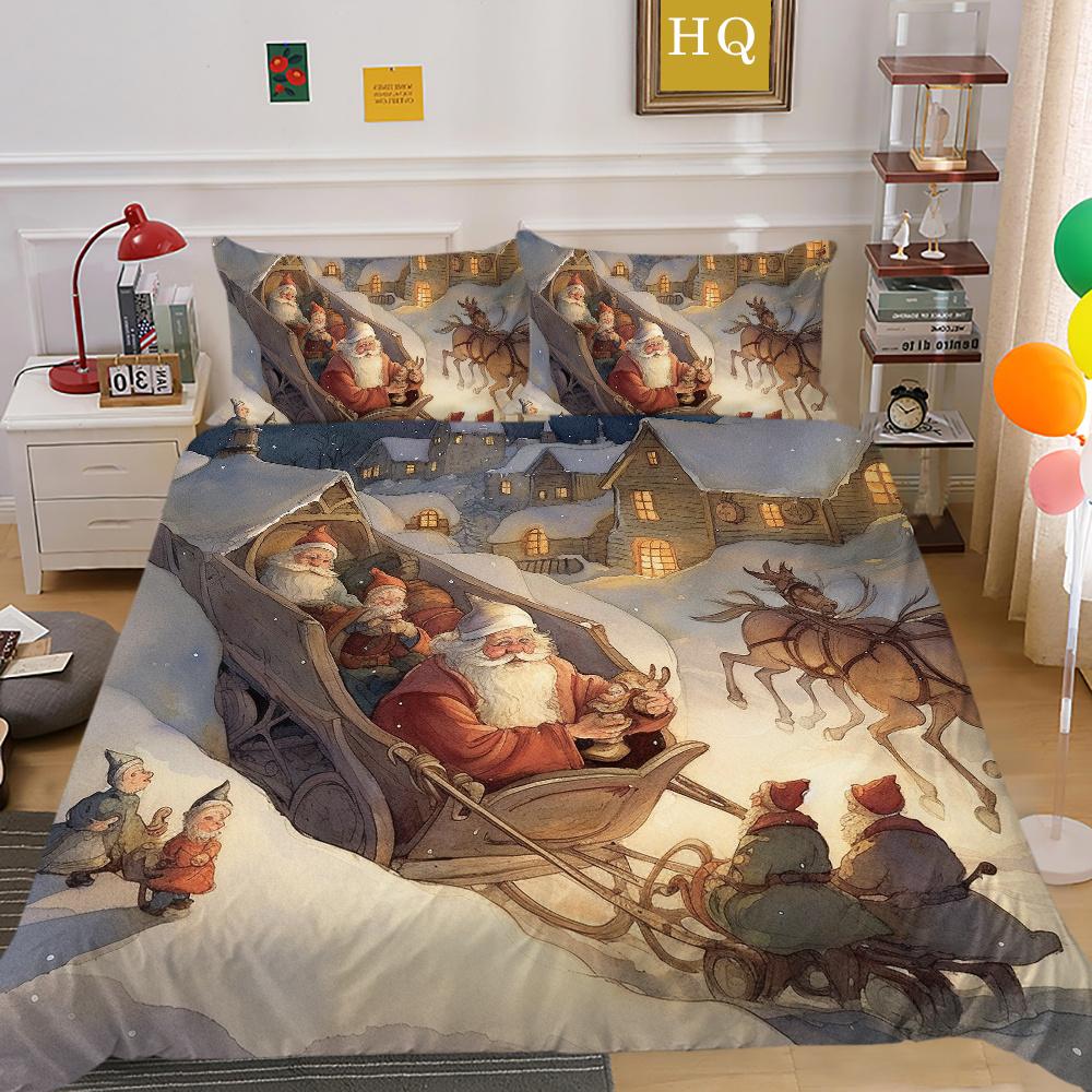 Fashion Christmas Printed King Size Comforter Cover Set Highend Polyester Teen Kids Home Bedclothes