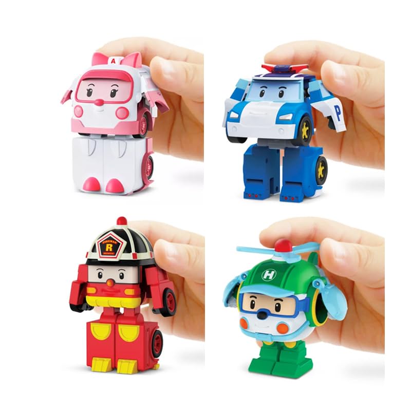 Robocar Poli Rescue Team 2-inch Transforming Robot Set of 4 (Amber, Polly, Helly, and Roy) - Official Robocar Poli Product. Perfect gift for ages 2, 3