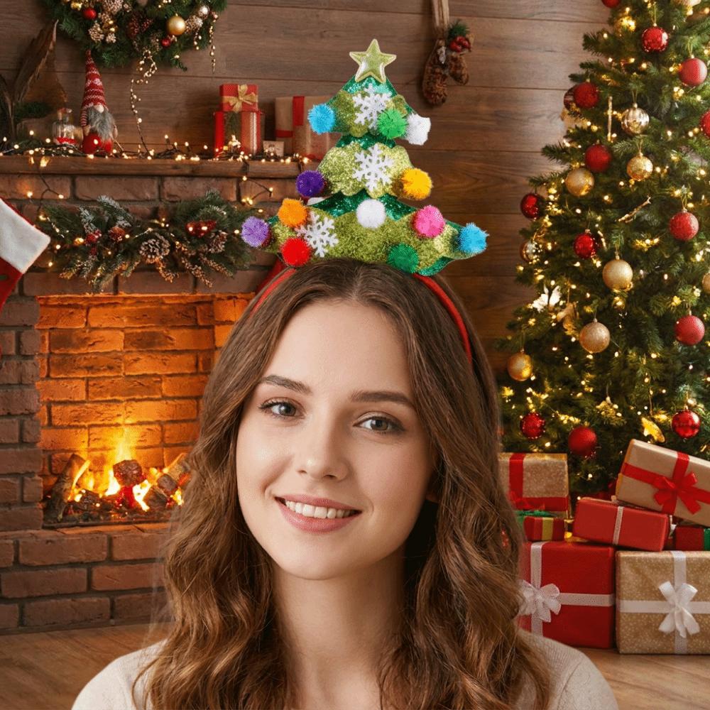 Shiny Christmas Headband Plush Ball Sequin Hair Hoop Fashion Xmas Tree Hairband Festival Gifting