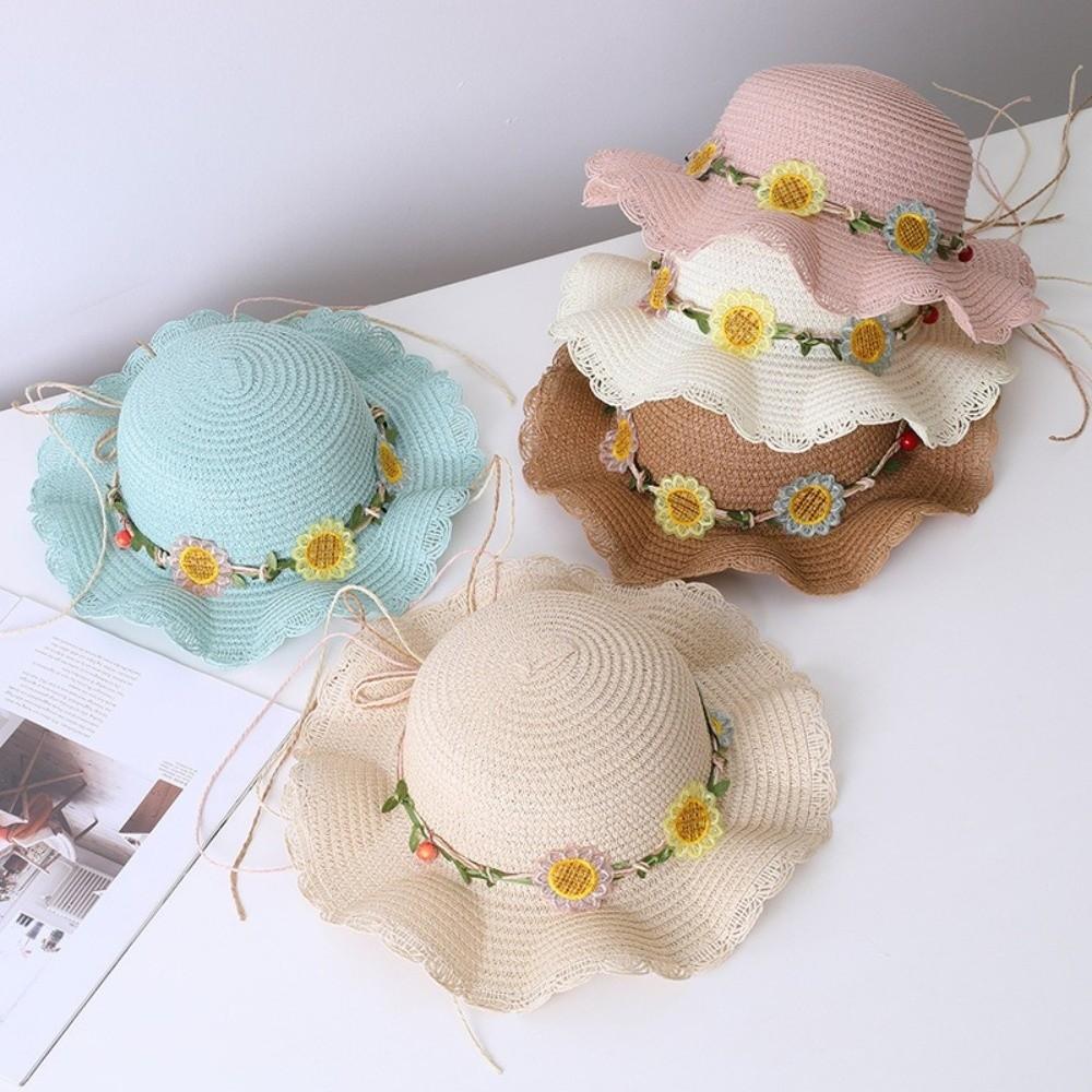 Small Daisy Straw Bag Cap Set Wide Brim Sun Hat Sunscreen Sunshade Hat for 2-10 Years Girls