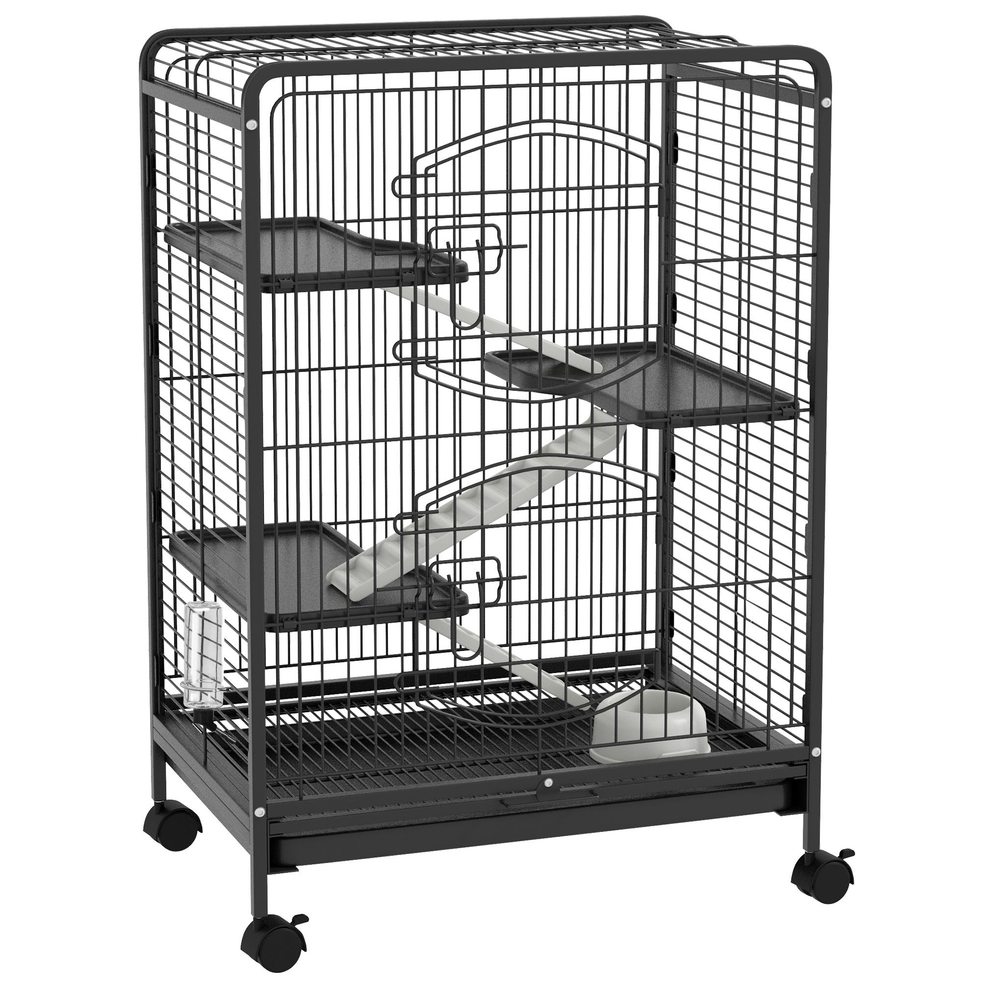 Cage Pour Rongeurs Cage Pour Petits Animaux Roulement 3 Rampes 3 Plateformes Plates Et Bouteille d'Eau Bac Inférieur Amovible Pour Lapin Vison Chinchilla Acier PP