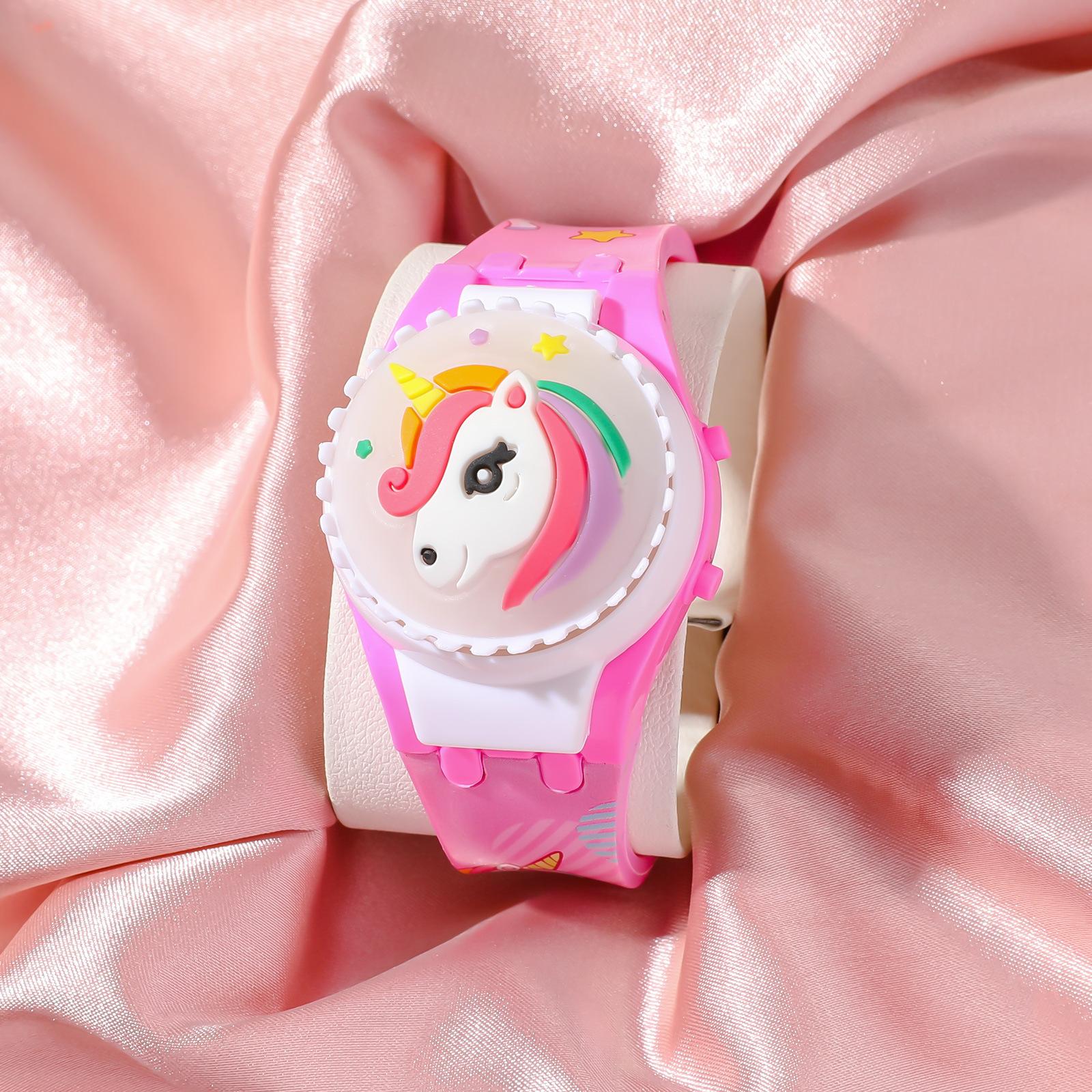 

Модные вращающиеся светящиеся электронные часы с музыкой Модные мультяшные милые часы с единорогом Школьные принадлежности Подарок на вечеринку