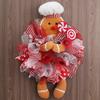 Christmas Door Wreath Christmas Gingerbread Man Doll Wreath Gingerbread Doll with Lollipop Wreath for Front Door Wall Fireplace