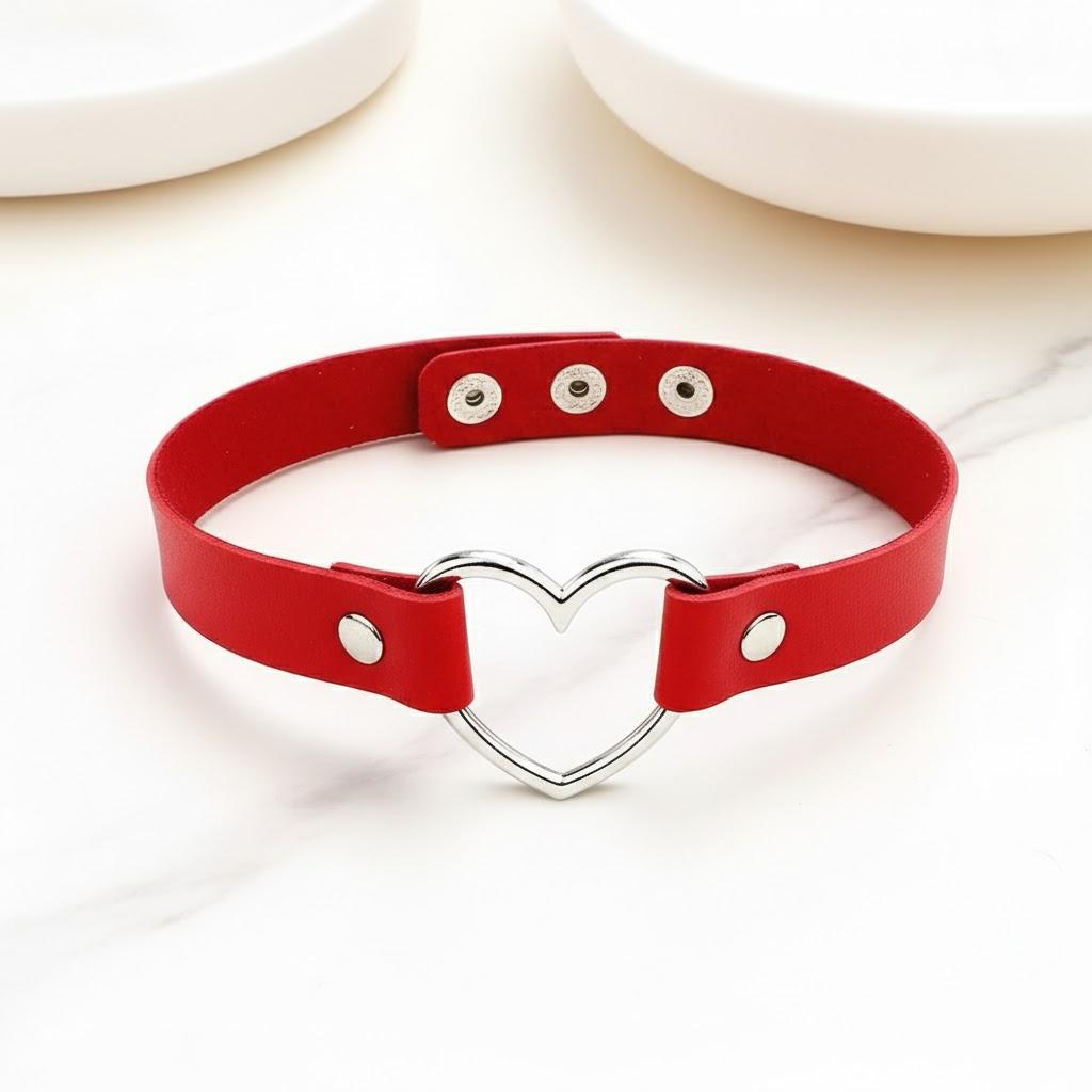 

PU Leather Goth Choker Necklace Adjustable Punk Rock Heart Collar Fashion Leather Necklace красный