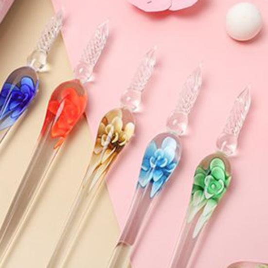 1 Set Glass Pens Threaded Nib Washable Universal Student Dip Writing Pen School Supplies