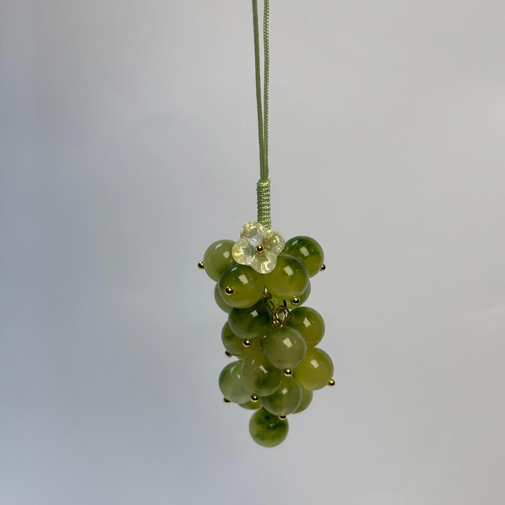 Step by Step Chalcedony Keychain Pendant: Summer Red & Green Grapes Beads Jewelry Bag Charm