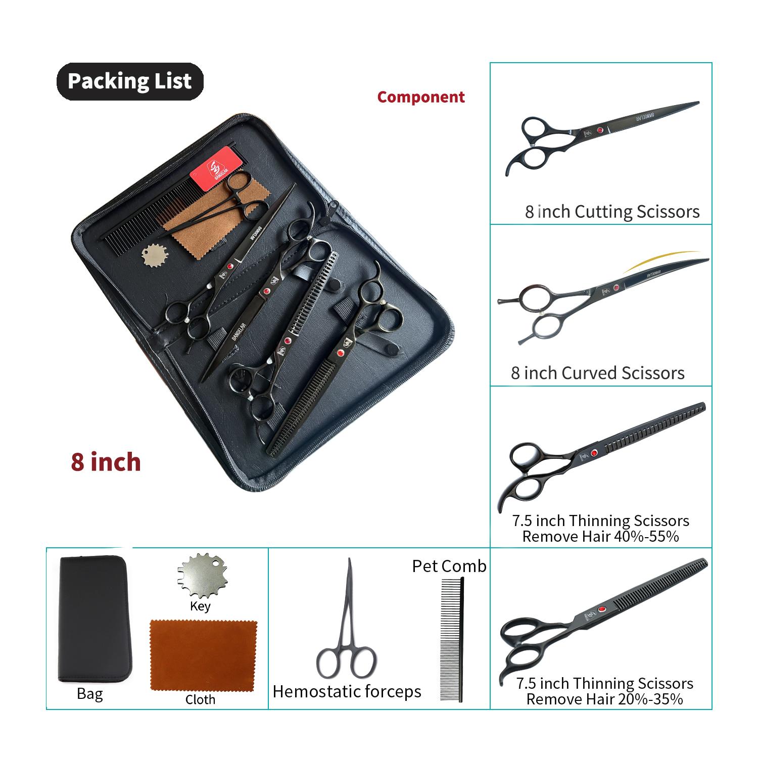 

Sangelar 8-дюймовый набор ножниц для домашних животных, профессиональный набор для ухода за домашними животными, домашние ножницы для стрижки больших собак, шерстяные ножницы, большие ножницы для домашних животных, набор инструментов 8 inch Set чёрный