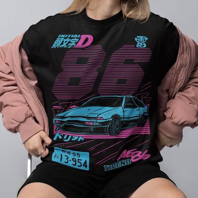Maglietta Initial D, T-shirt da Corsa Fujiwara Drift, T-shirt Unisex Cultura Auto JDM Anime, Grafica Manga Giapponese Corse su Strada, Regalo Racer Retrò anni '90
