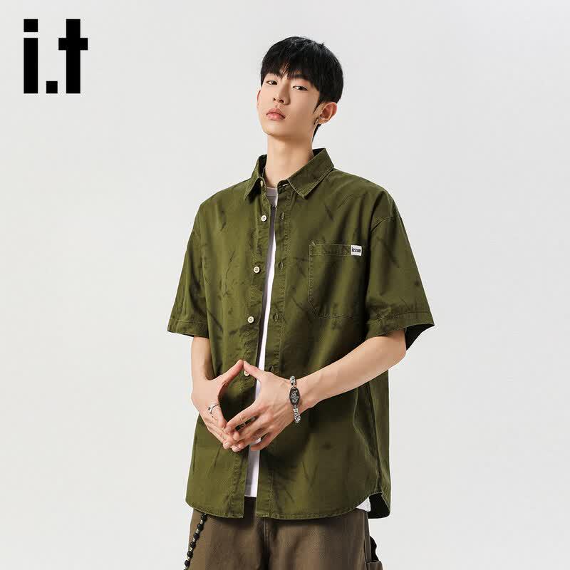 Izzue IT Men s Tie-Dye Short Sleeve Cotton Shirt Jacket L