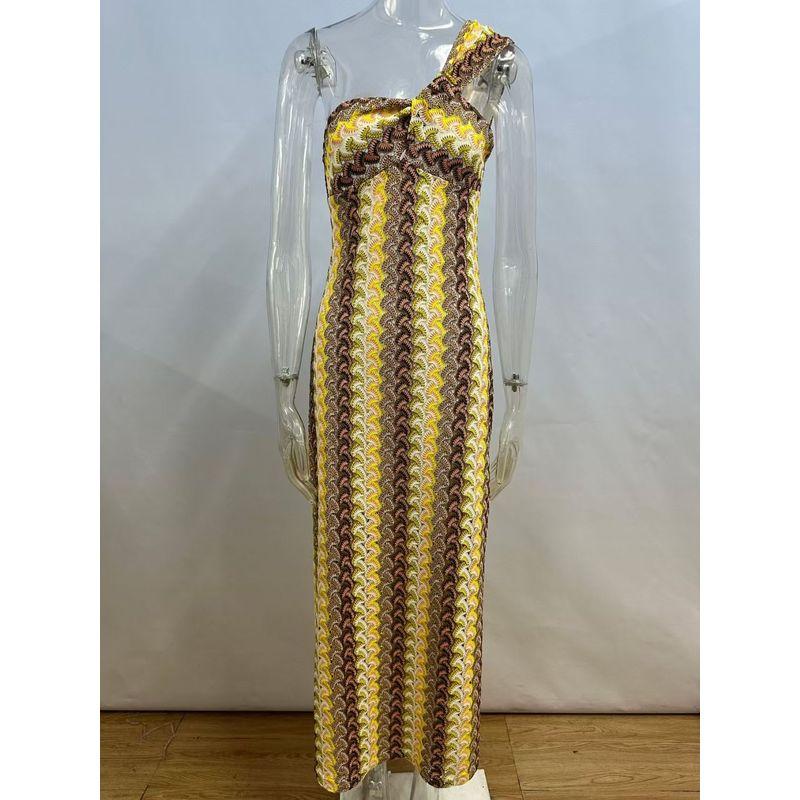 

Fashion Wind Sexy Oblique Shoulder Backless Print Beach Dress Slanted Shoulder Beach Dress Image color L