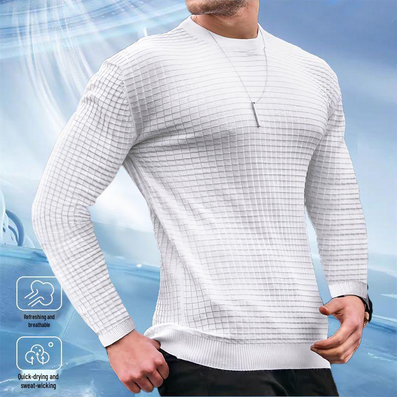 

Men s Autumn Breathable Jacquard Hoodie - Sweat-Absorbent, Round Neck, Solid Color, Long Sleeve T-shirt Style XL