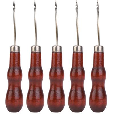 5PCS Wooden Handle Awl Hole Punch Sewing Stitching Awl Tool Shoe Repair Crochet Hook