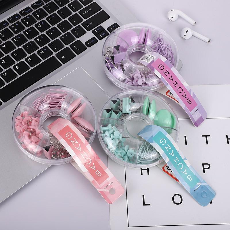 Individuell gestaltetes Reißnagel- & Donut-Set in Macaron-Farben - Multifunktionale Büroklammern & Magnetischer Schlüsselanhänger