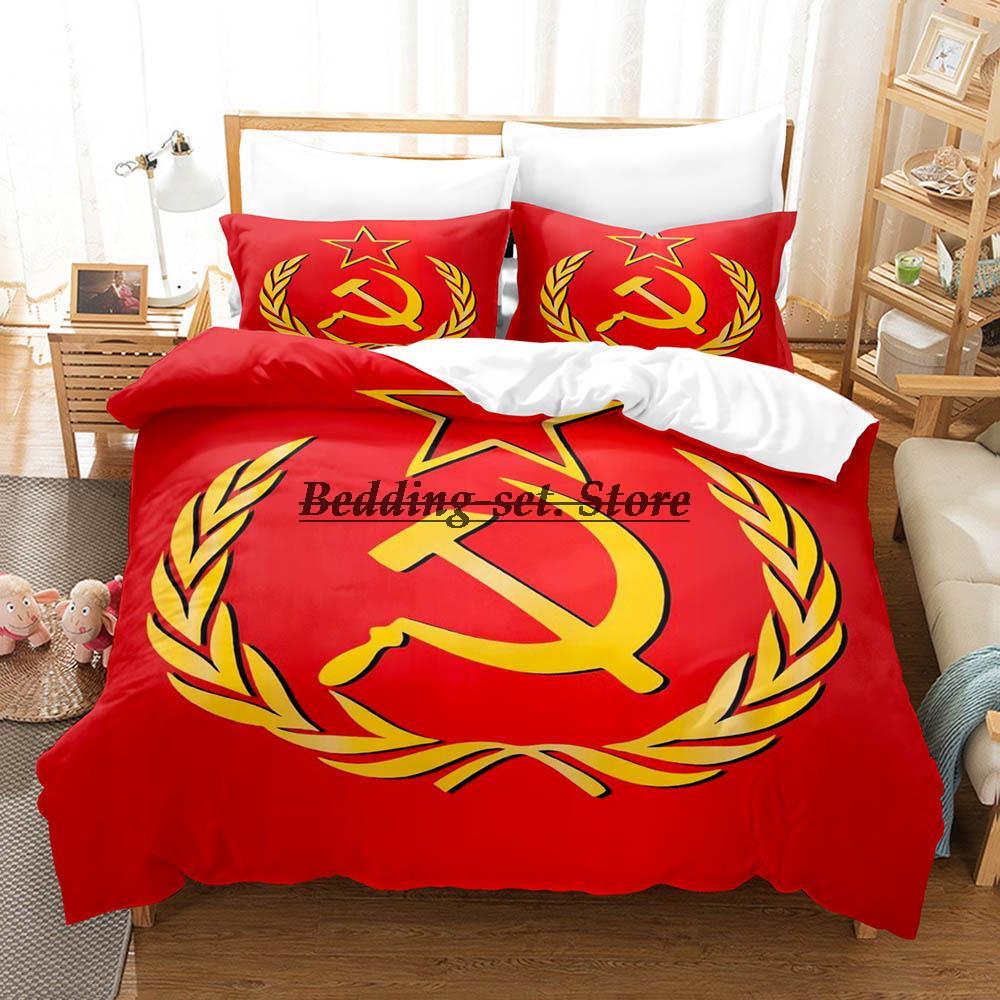 Red Soviet Socialist Republic USSR Flag Bedding Set Single Twin Full Queen King Size Bed Set Aldult Kid Bedroom Duvetcover Sets