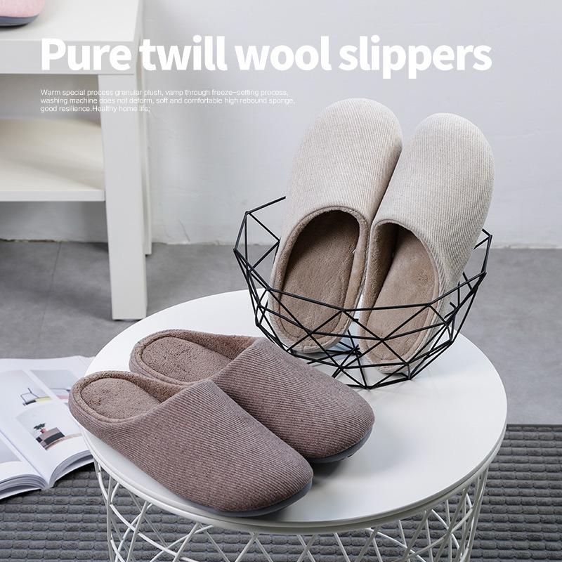 Japanese twill winter non-slip home wood floor soft bottom bedroom men and women couple thick bottom cotton slippers simple