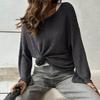 Dame Strikketopper Rund Hals Langermet Genser Topper Løs Passform Ensfarget Høst Pullover Topper Strikk