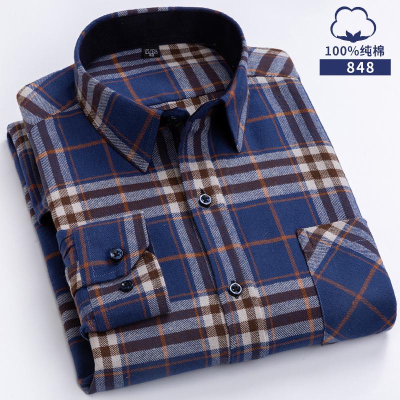 6XL Herbst/Winter Groß Herren 100% Baumwolle Karriert Gebürstet Langarmhemd Knitterarm Beständig Business Casual Bügelfrei Dick