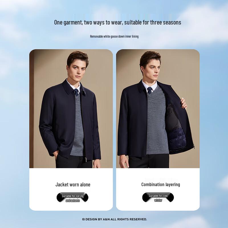 Antonio Men's Business Wool Jacket with Detachable Goose Down Liner