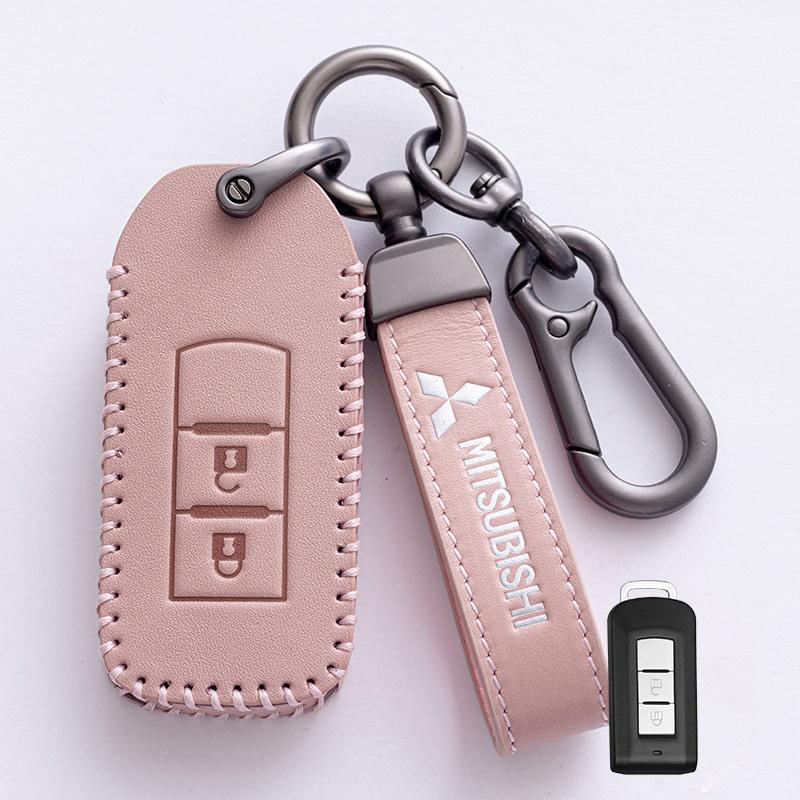 Leder Autoschlüsselhülle Abdeckung Schale für Mitsubishi Lancer Outlander ASX Eclipse Cross Pajero Shogun Schlüsselanhänger Zubehör