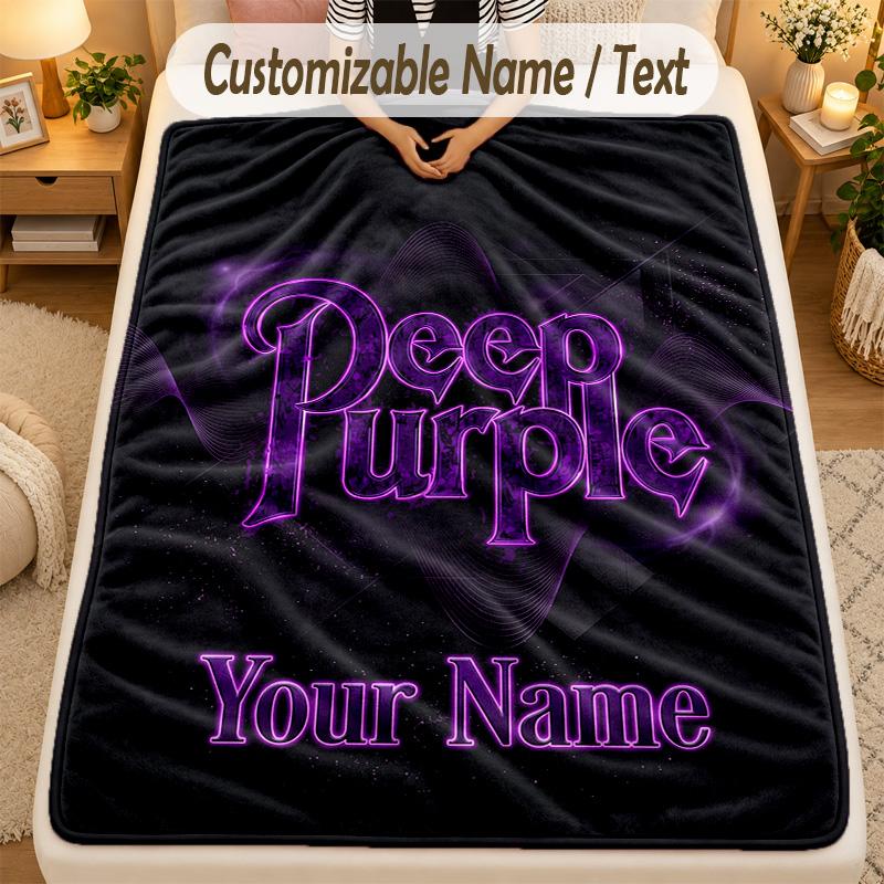 Flannel BlanketDeep Purple Custom Name Text Personalized Soft Warm Throw Blanket Home Decor Gift