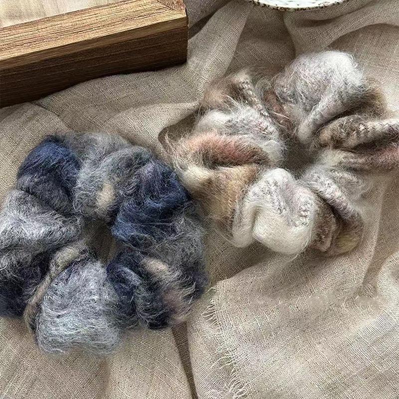 Elegant Plush Soft Wide Scrunches For Women Girls Sweet Ponytail Hair Tie Autumn Winter Checkered High Elasticity Hair Band Gift
