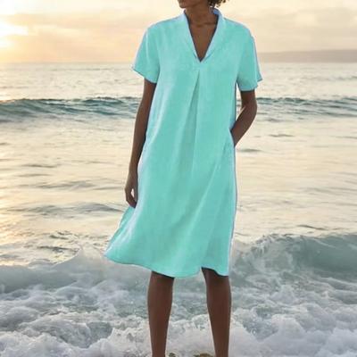 Women's Fashionable And Casual Solid-color Cotton And Linen Dress