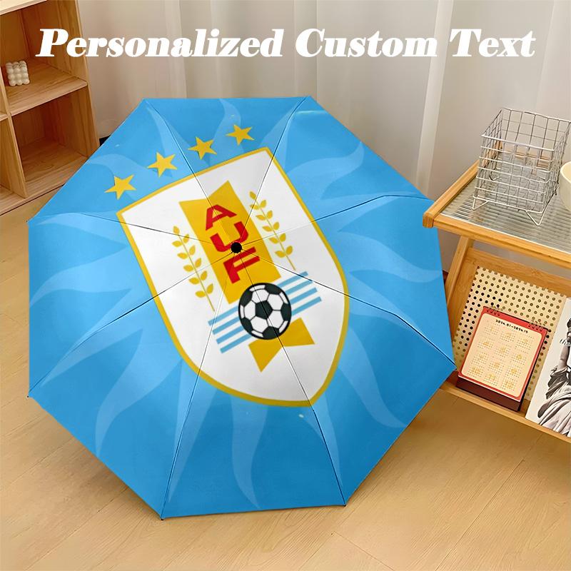 8‑Rib Automatic Umbrella, Uruguay National Team Design Foldable Umbrella for Sun Rain Protection Travel