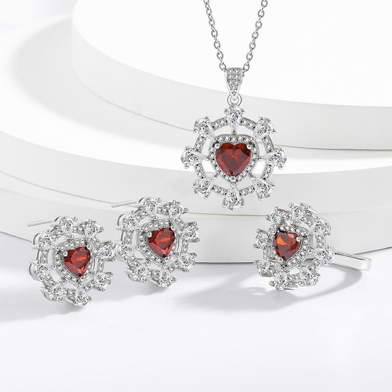 

925 Sterling Silver Niche Design Nautical Rudder Heart Garnet Zircon Women s Jewelry Romantic Valentine s Day Gift One size
