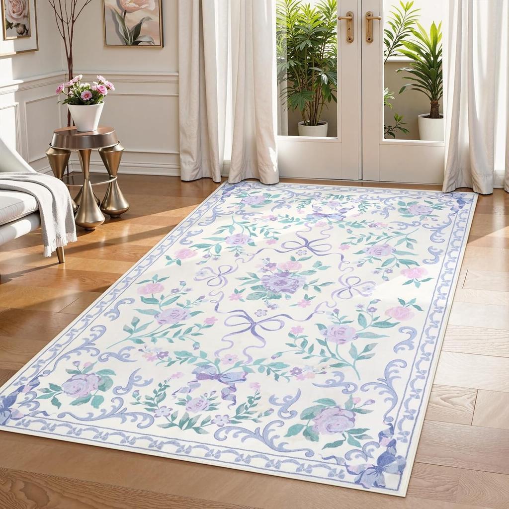 Living Room Carpet Bedroom Bedside Sofa Floor Mat Washable Bow Area Mats Big Area Carpets Floral Style Home Decoration Rug