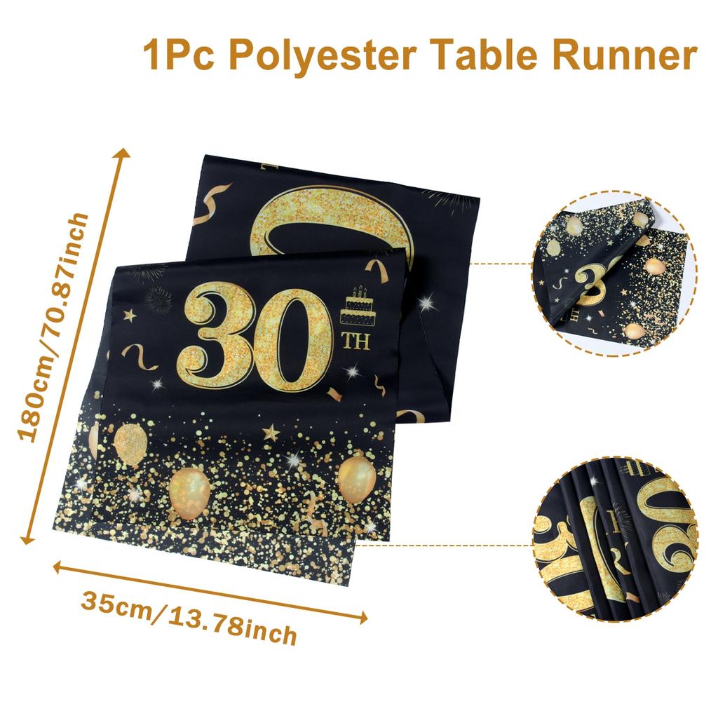 Schwarz Gold Happy Birthday Tischläufer 30. 40. 50. Geburtstagsparty Dekoration Erwachsener Jubiläum Geburtstagsparty Zubehör