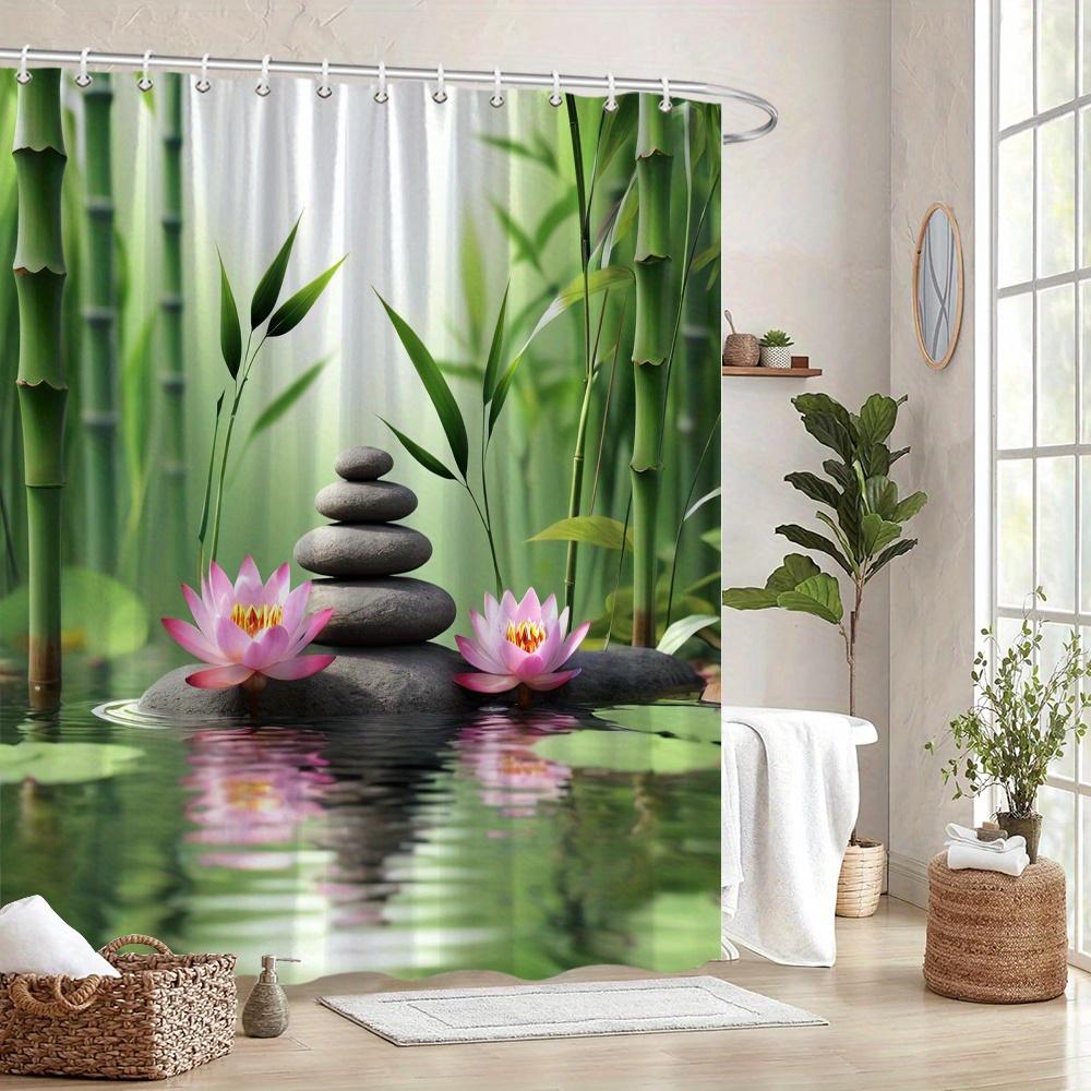 Enhance Your Bathroom with This Waterproof Shower Curtain Featuring Zen Stones and Lotus Flowers for a Calm Ambiance
