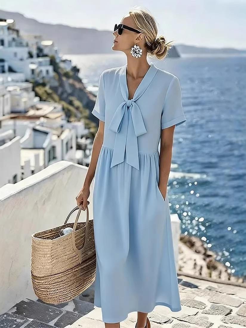 2026 French V-neck holiday dress European and American cross-border temperament dress S