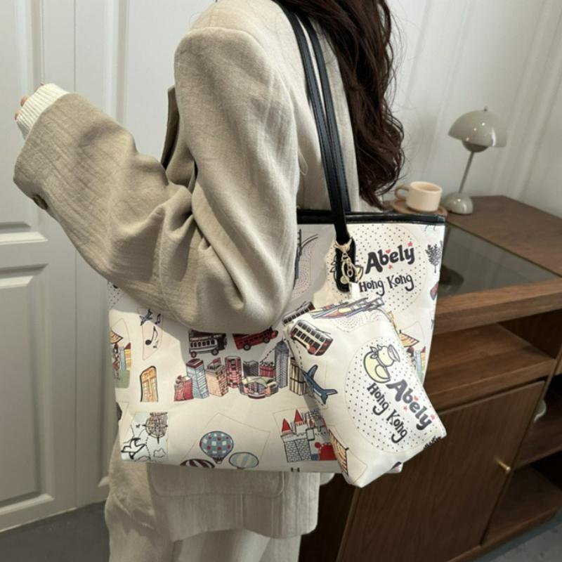 Fashi Printed Graffiti Shoulder Bag Women Large Capacity Commuter Vintage High Quality Handle Bag Comfortable Composite Bag