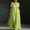 Abito Lungo Casual da Donna Estivo Moda Scollo a V Manica Corta con Spalline da Spiaggia Ampio per Vacanze