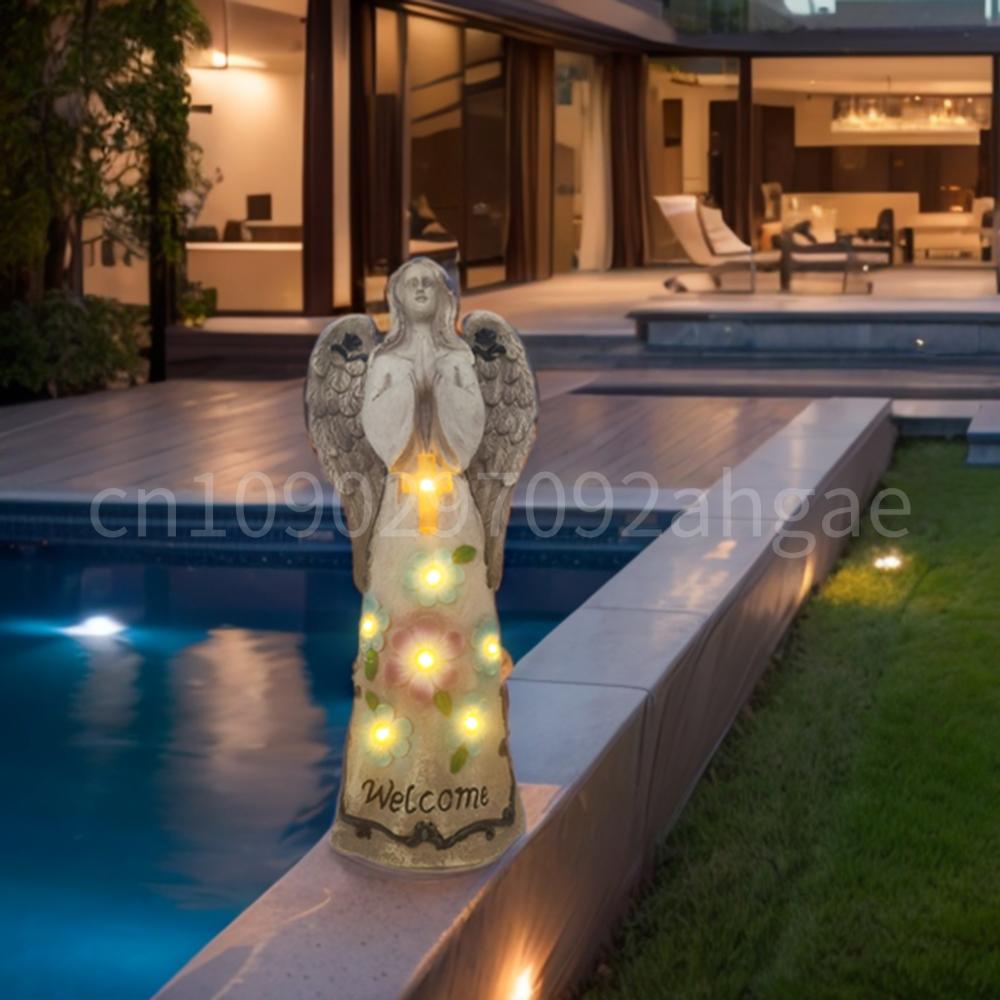

Solar Praying Angel Art Decor Resin Angel Garden Decor Waterproof Garden Sculpture with Welcome Sign for Garden Patio Lawn Yard China Mainland