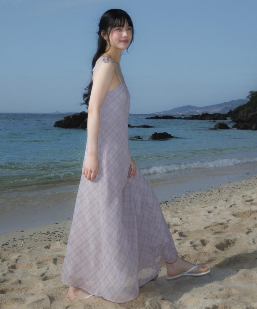 Rose Franz Sheer Grace Slim Long Dress [Pink]