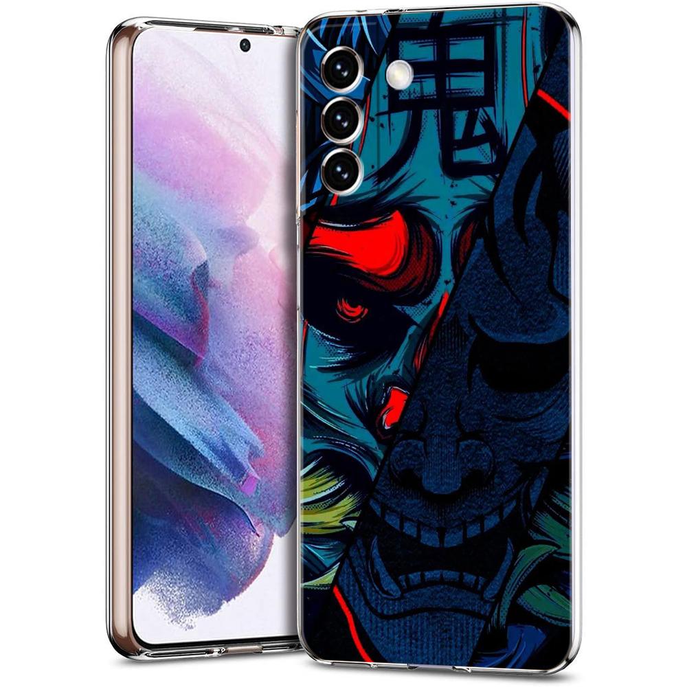 Japan Samurai Oni Mask Transparent Cover for Samsung Galaxy S24 S23 S22 S20 S21 FE Ultra S24 S23 S10 S9 Plus Soft TPU Phone Case