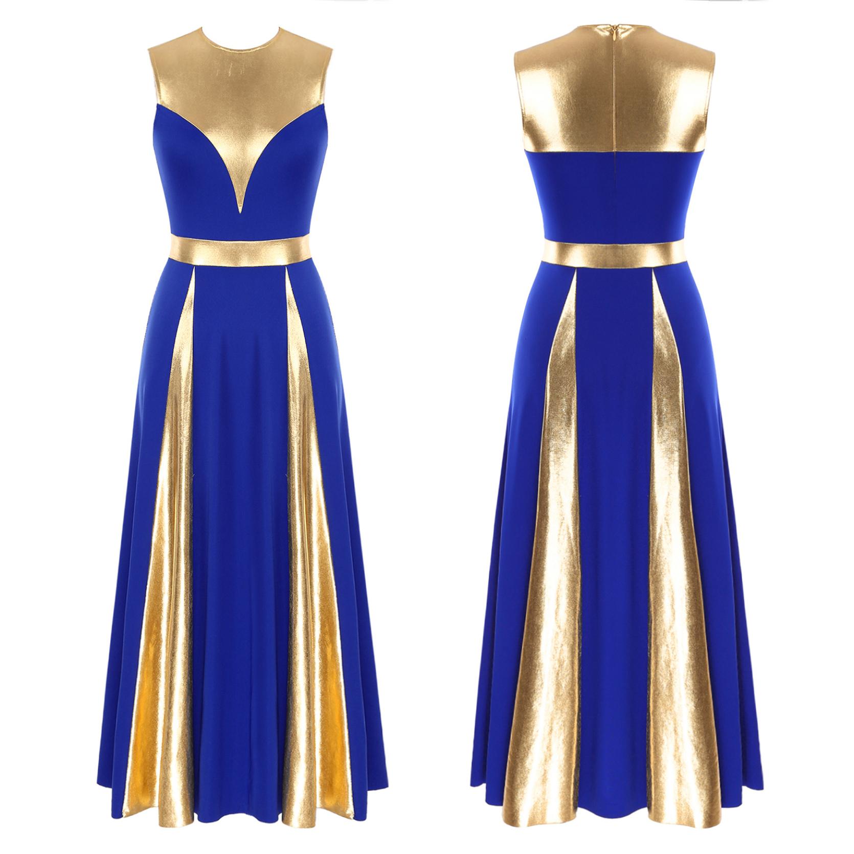 

Женское лирическое танцевальное платье без рукавов, цветное платье для церковного поклонения, танцевальное платье, балетная одежда для бальных танцев, костюм для выступлений XL синий