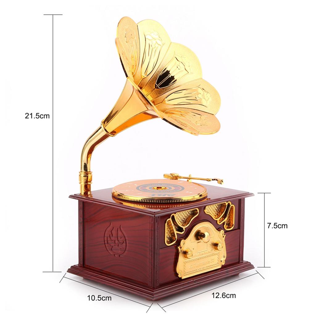 Classical Trumpet Horn Gramophone Art Music Box Home Decor (Brown)